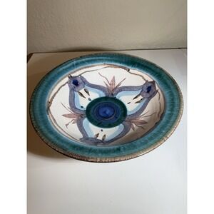 MCM Studio Art Pottery Bowl Signed Metcalf Turquoise Blue Glaze Abstract